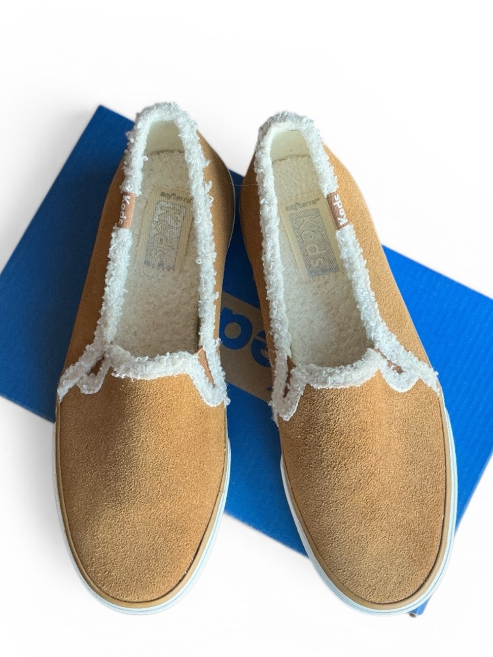 Keds Double Decker Slip On Suede WH 65732 Brown Faux Fur Size 5.5 EUC
